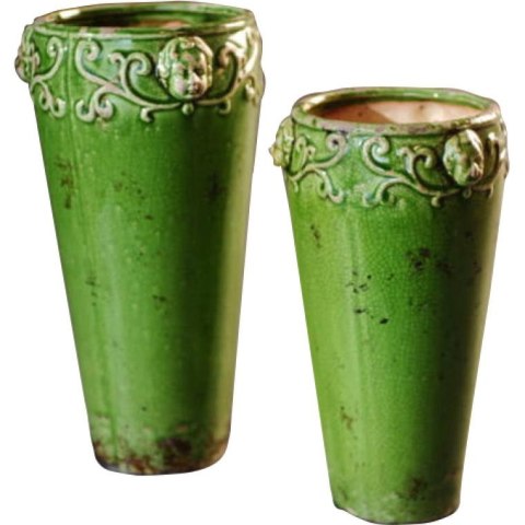 Rustykalny wazon ceramiczny w kolorze zielonym 16x29 cm