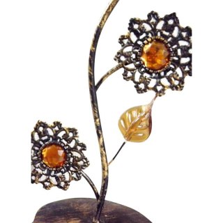 Świecznik metalowy ze szkiełkami w kolorze brązowym 24x10 cm
