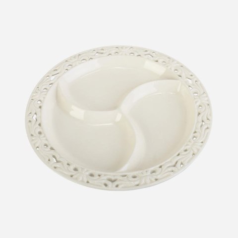 Talerz Ceramiczny z Przegrodami na Złotych Nóżkach 24 cm - Kolekcja Koronkowa