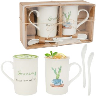 Zestaw Prezentowy Love Nature: 2 Kubki Ceramiczne z Łyżeczkami w Motywie Kaktusa