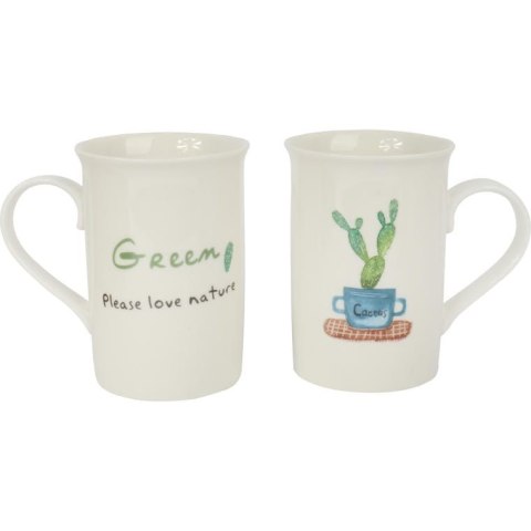 Zestaw Prezentowy Love Nature: 2 Kubki Ceramiczne z Łyżeczkami w Motywie Kaktusa