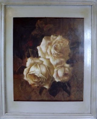 Biała róża — obraz dekoracyjny z ramą, 46 × 56 cm