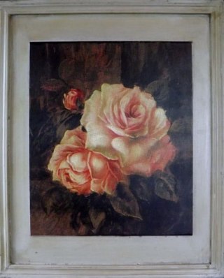 Biało-różowe róże — obraz dekoracyjny z ramą, 46 × 56 cm