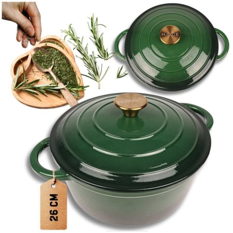 HAGE – garnek żeliwny emaliowany, butelkowa zieleń, 26 cm, 5 l