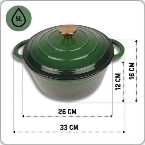 HAGE – garnek żeliwny emaliowany, butelkowa zieleń, 26 cm, 5 l