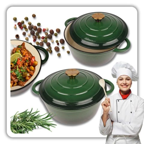 HAGE – garnek żeliwny emaliowany, butelkowa zieleń, 26 cm, 5 l