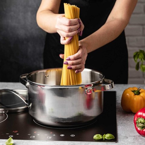 VCASA VC-90125 VELORA — garnek stalowy ze szklaną pokrywką do odcedzania, 24 cm, 5,8 l
