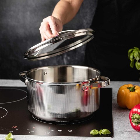 VCASA VC-90125 VELORA — garnek stalowy ze szklaną pokrywką do odcedzania, 24 cm, 5,8 l