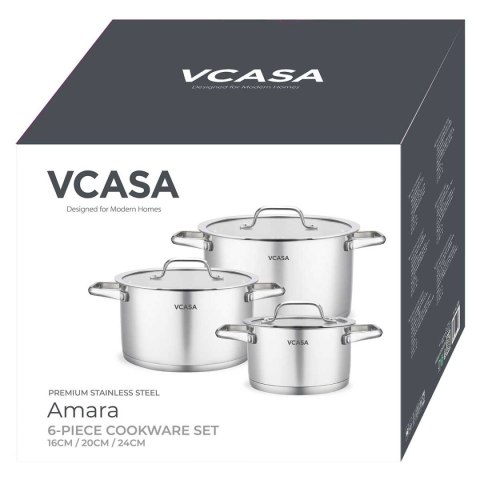 VCASA Amara VC-90118 – zestaw garnków ze stali nierdzewnej 304, 6 elementów