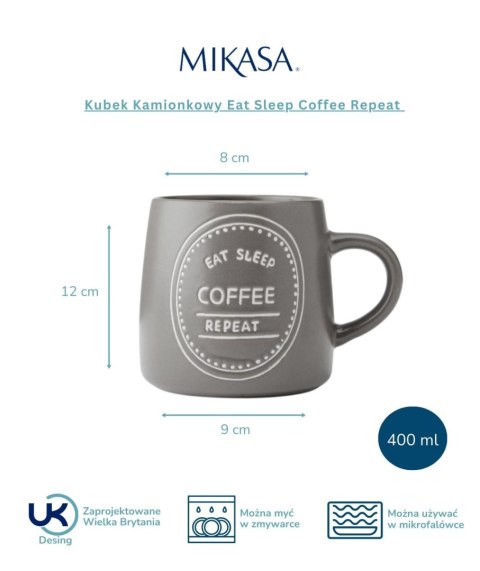 Mikasa Eat Sleep Coffee Repeat — kubek kamionkowy 400 ml