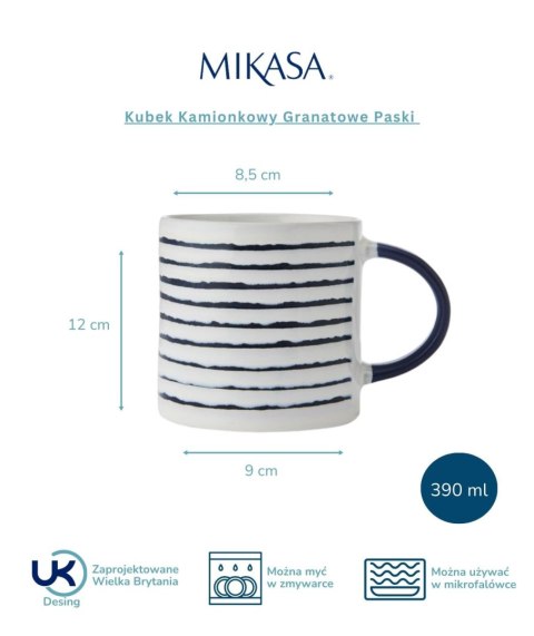 Mikasa, Kubek Kamionkowy Granatowe Paski - 390 ml