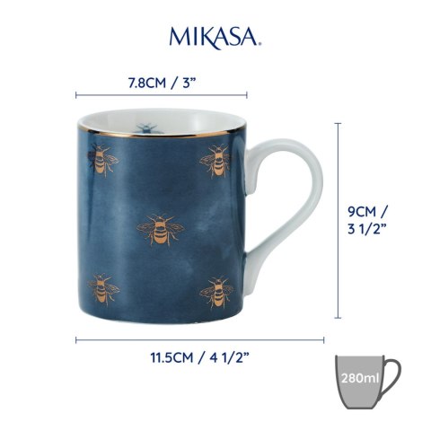 Mikasa Bees — niebieski kubek z pszczołami, 280 ml